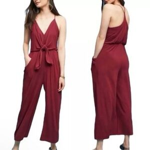 A11 Anthropologie Moulinette Soeurs Willa Burgundy‎ Wide-Leg Jumpsuit